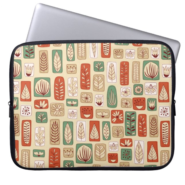Funda Para Portátil Baldosas de diseño escandinavo con hojas abstracta (Frente)
