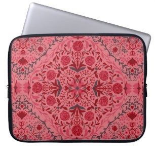 Funda Para Portátil Baldosas florales en rojo y rosa de la sandía