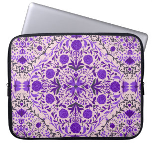 Funda Para Portátil Baldosas florales en rosa violeta y algodón