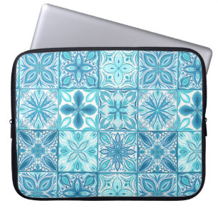 Funda Para Portátil Baldosas orgánicas en azul y blanco