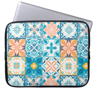 Funda Para Portátil Baldosas orgánicas en azul y naranja