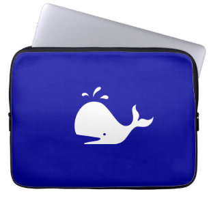 Funda Para Portátil Ballena glow_White-on-Blue del océano