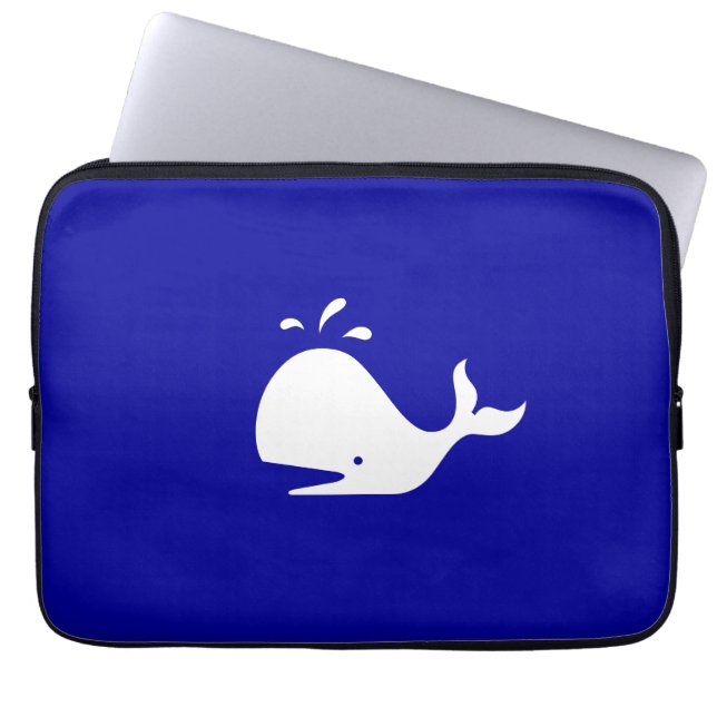 Funda Para Portátil Ballena glow_White-on-Blue del océano (Frente)