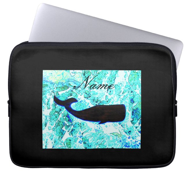 Funda Para Portátil ballena negra en azul Thunder_Cove (Frente)