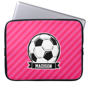 Funda Para Portátil Balón de fútbol en franjas rosadas neonesas