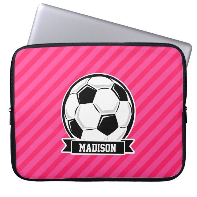 Funda Para Portátil Balón de fútbol en franjas rosadas neonesas (Frente)