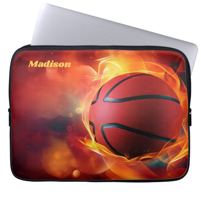 Funda Para Portátil Baloncesto de floración de nombre personalizado (Frente)