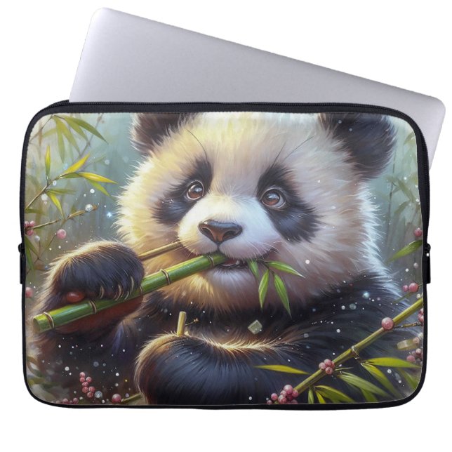 Funda Para Portátil Bambú de oso panda adorable (Frente)