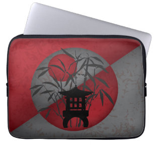 Funda Para Portátil Bambú gris luna roja mini pagoda