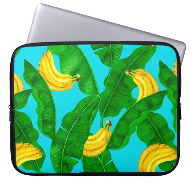 Funda Para Portátil Bananas y hojas diseño de acuarela (Frente)