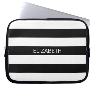 Funda Para Portátil Banda pregrapa de Horiz blanco negro #2 Nombre Mon