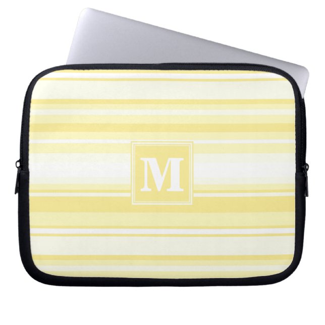 Funda Para Portátil Bandas amarillas de limón monogramo (Frente)