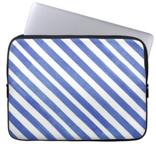 Funda Para Portátil Bandas azul y blanca de color de agua