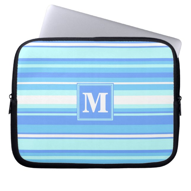 Funda Para Portátil Bandas azules del cielo monogramo (Frente)