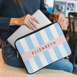 Funda Para Portátil Bandas azules, Patrón rayado, Líneas, Su Nombre