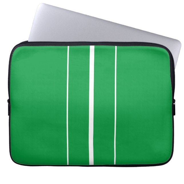 Funda Para Portátil Bandas de Carreras blanca vertical verde brillante (Frente)