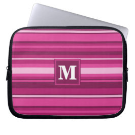 Funda Para Portátil Bandas de fuchsia de monograma