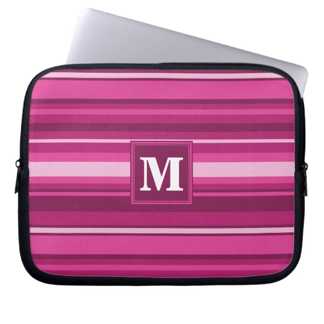 Funda Para Portátil Bandas de fuchsia de monograma (Frente)