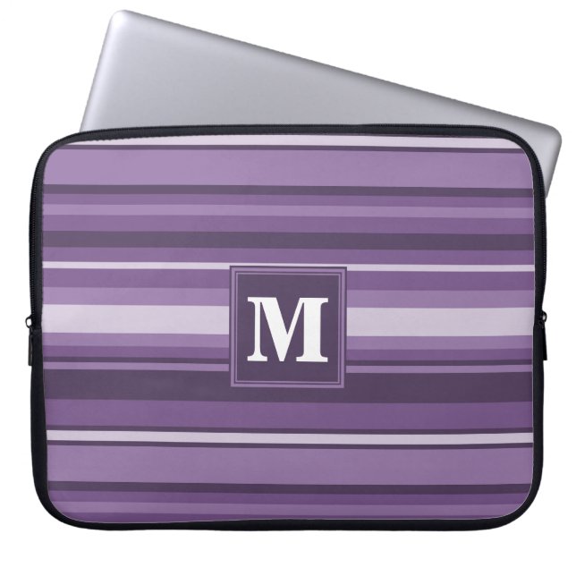 Funda Para Portátil Bandas de lavanda monogramo (Frente)
