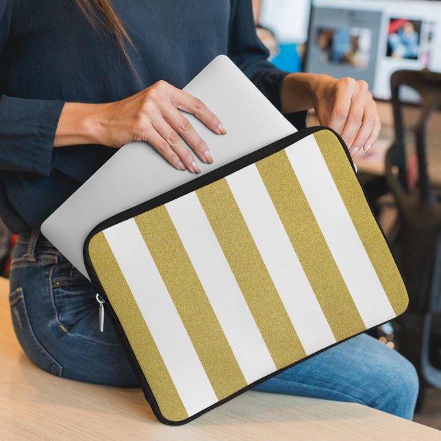 Funda Para Portátil Bandas de oro, franjas blancas, patrón rayado (Subido por el creador)