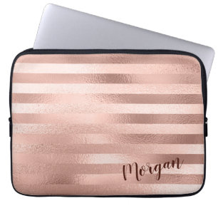 Funda Para Portátil Bandas de oro, nombre o monograma de Rosa