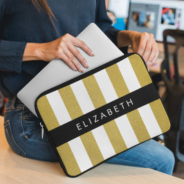 Funda Para Portátil Bandas doradas, Patrón rayado, Líneas, Su Nombre