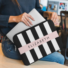Funda Para Portátil Bandas en blanco y negro, rayas, líneas, nombre
