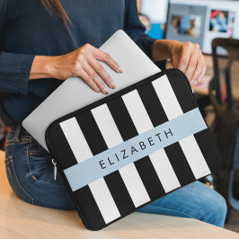 Funda Para Portátil Bandas en blanco y negro, rayas, líneas, nombre