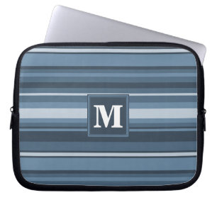 Funda Para Portátil Bandas grises y azules de monograma