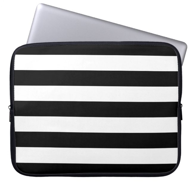 Funda Para Portátil Bandas Horizontal En Blanco Y Negro (Frente)