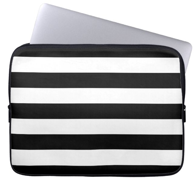 Funda Para Portátil Bandas Horizontal En Blanco Y Negro (Frente)