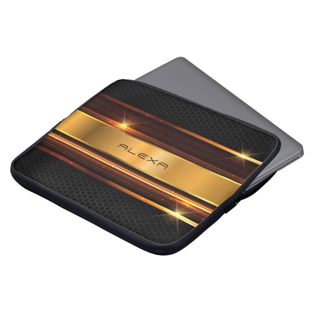 Funda Para Portátil Bandas metálicas de oro negro (Superior anverso)