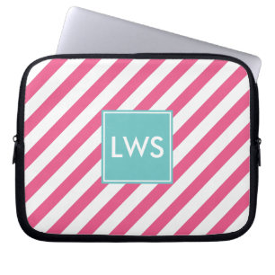 Funda Para Portátil Bandas náuticas rosadas calientes Monograma