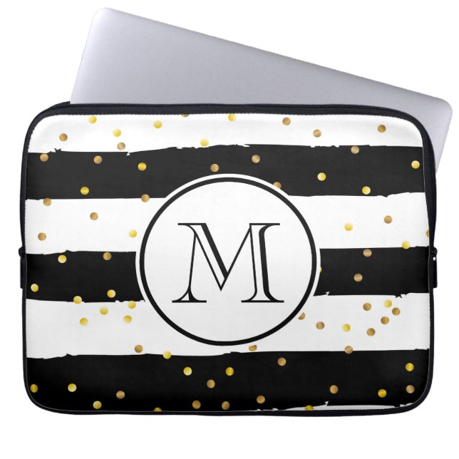 Funda Para Portátil Bandas negras y blancas (Frente)
