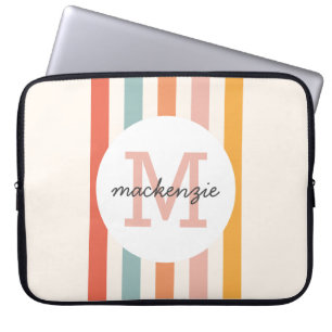 Funda Para Portátil Bandas retro-coloreadas monogramadas personalizada