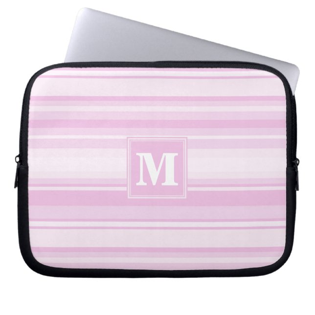 Funda Para Portátil Bandas rosadas para bebés monogramo (Frente)