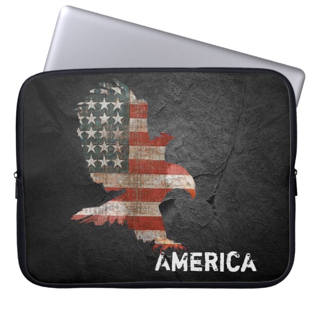Funda Para Portátil Bandera americana águila calva (Frente)