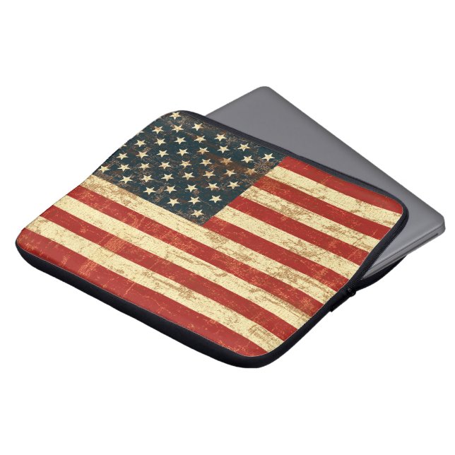 Funda Para Portátil Bandera americana con edad angustiada (Superior anverso)