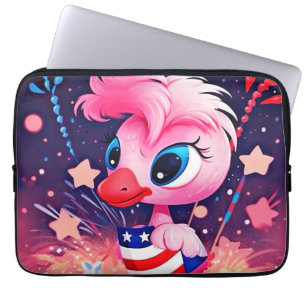 Funda Para Portátil Bandera Americana con Flamingo Cartoon-69216