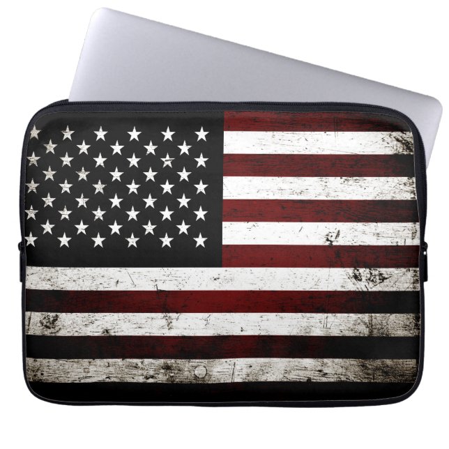 Funda Para Portátil Bandera americana del Grunge negro (Frente)