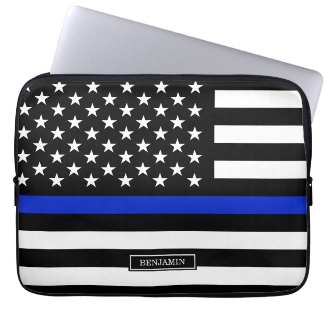 Funda Para Portátil Bandera americana fina de Blue Line (Frente)