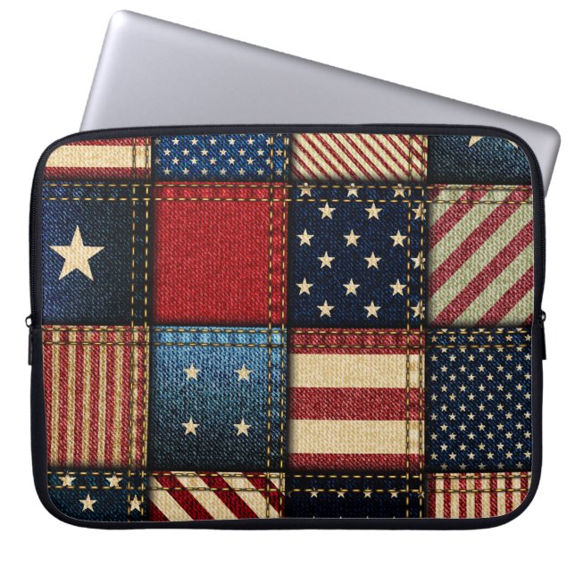 Funda Para Portátil Bandera Americana, Patrón sin problemas. (Frente)