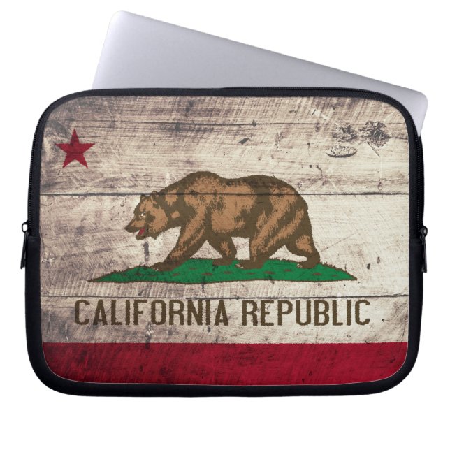 Funda Para Portátil Bandera antigua de madera de California (Frente)
