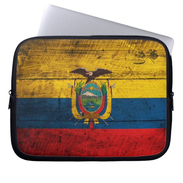 Funda Para Portátil Bandera de Ecuador de madera antigua (Frente)