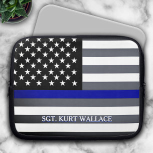 Funda Para Portátil Bandera de la policía delgada de la línea azul