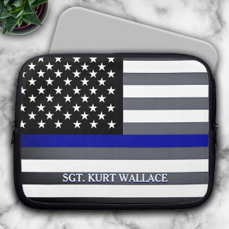 Funda Para Portátil Bandera de la policía delgada de la línea azul