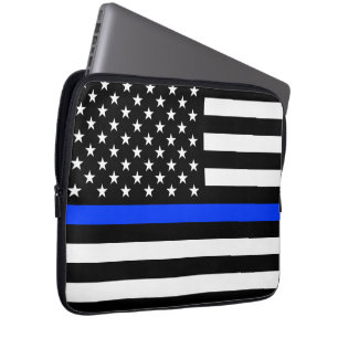 Funda Para Portátil Bandera de la policía delgada de la línea azul