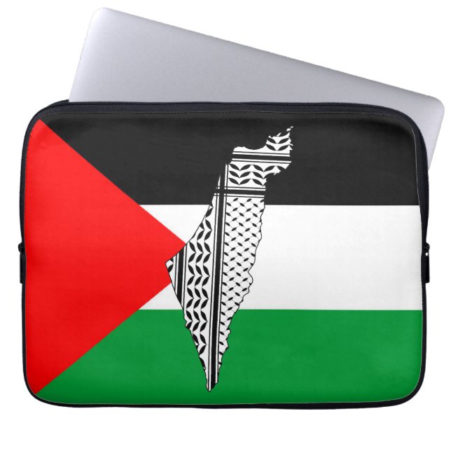 Funda Para Portátil Bandera de Palestina y mapa con patrón de Keffiyeg (Frente)