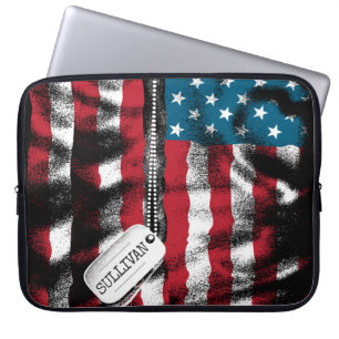 Funda Para Portátil Bandera de perro de soldado militar personalizado