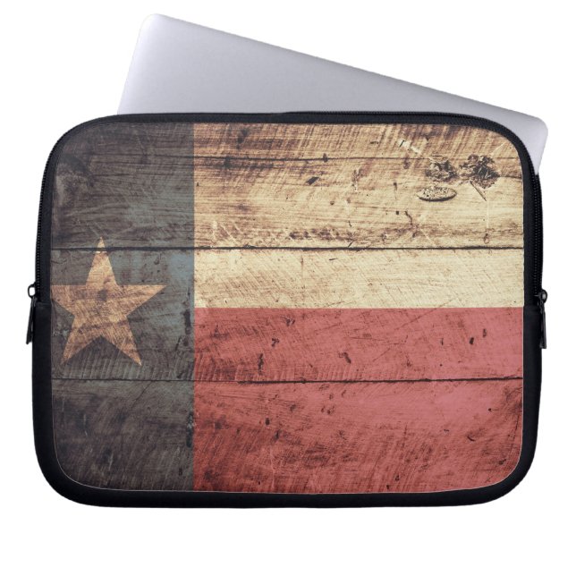 Funda Para Portátil Bandera de Texas de madera vieja (Frente)